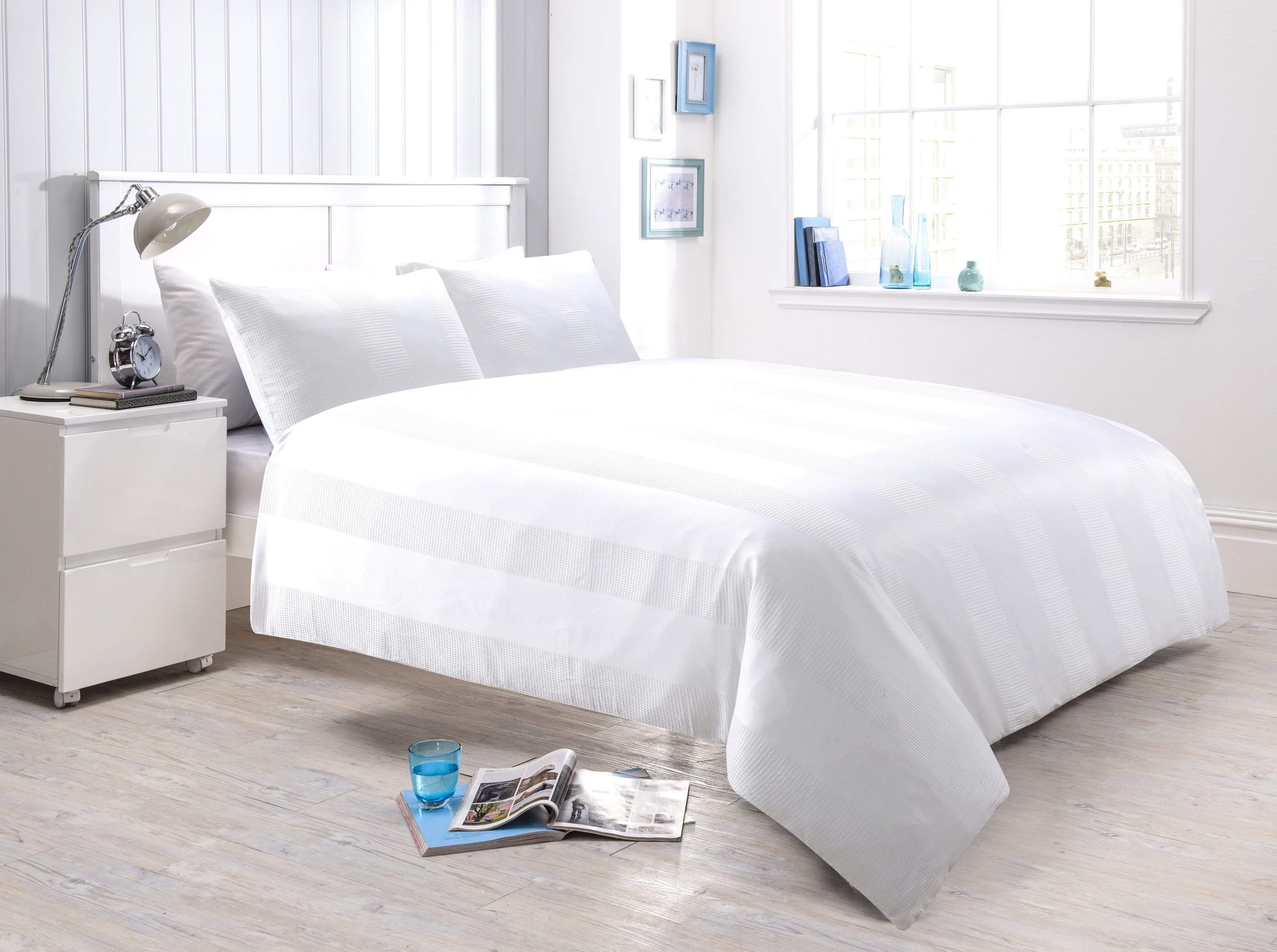Waffle Stripe Handwoven Jacquard Cotton Rich Duvet Cover Set Luxurious and Comfortable Bedding Available in Multiple Sizes and Colours - Bobobiy