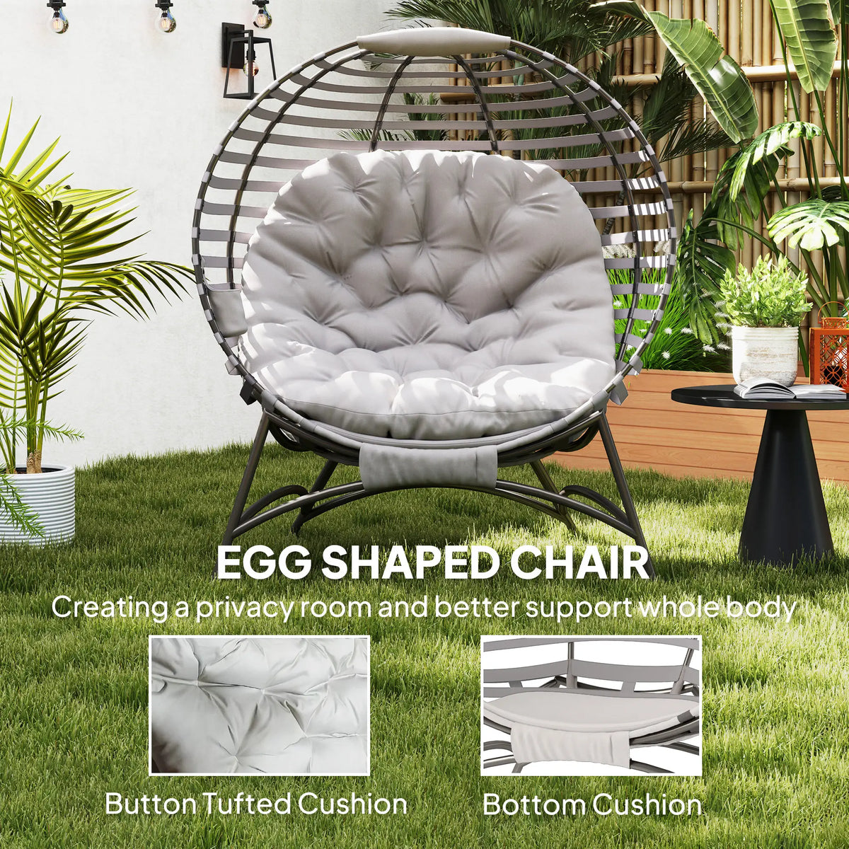 Outsunny Egg Chair with Cushion & Side Pocket Light Grey
