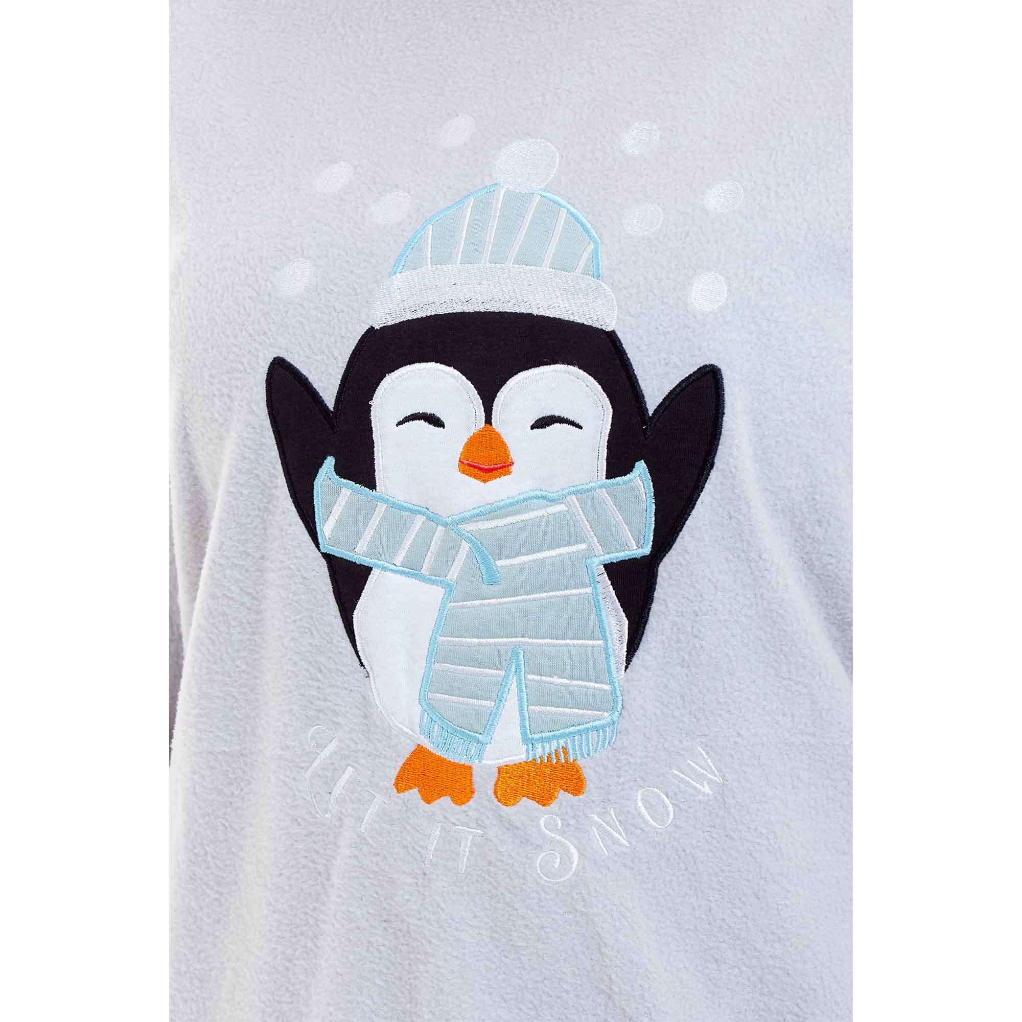 Warm Women's Polar Fleece Penguin Pyjama Set with Hood and Embroidery Fluffy Winter Loungewear Ideal for Christmas Gift Multiple Sizes