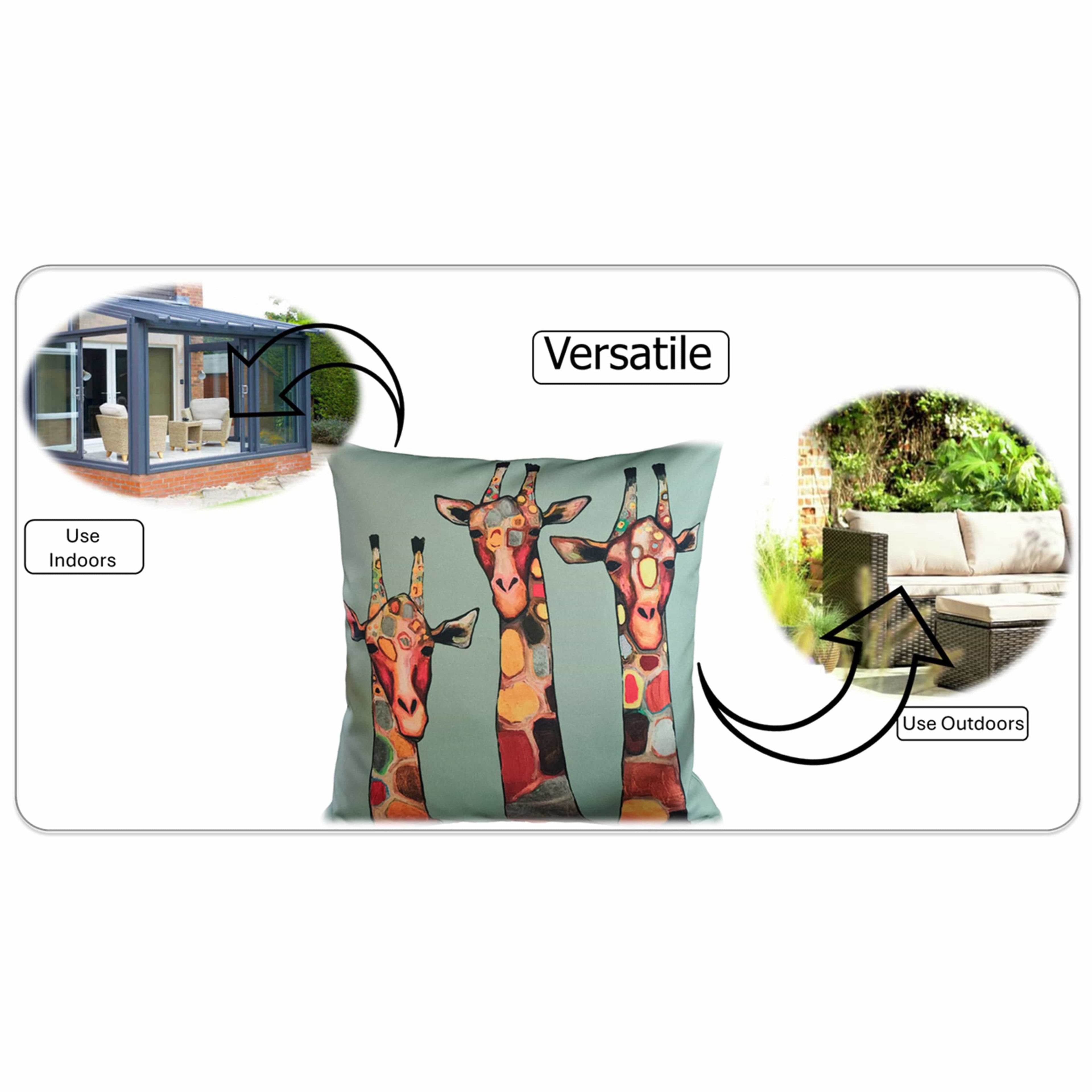 Waterproof Breathable Giraffe Hollowfibre Filled Cushions 43x43cm for Outdoor Garden Bench Sofa or Indoor Use