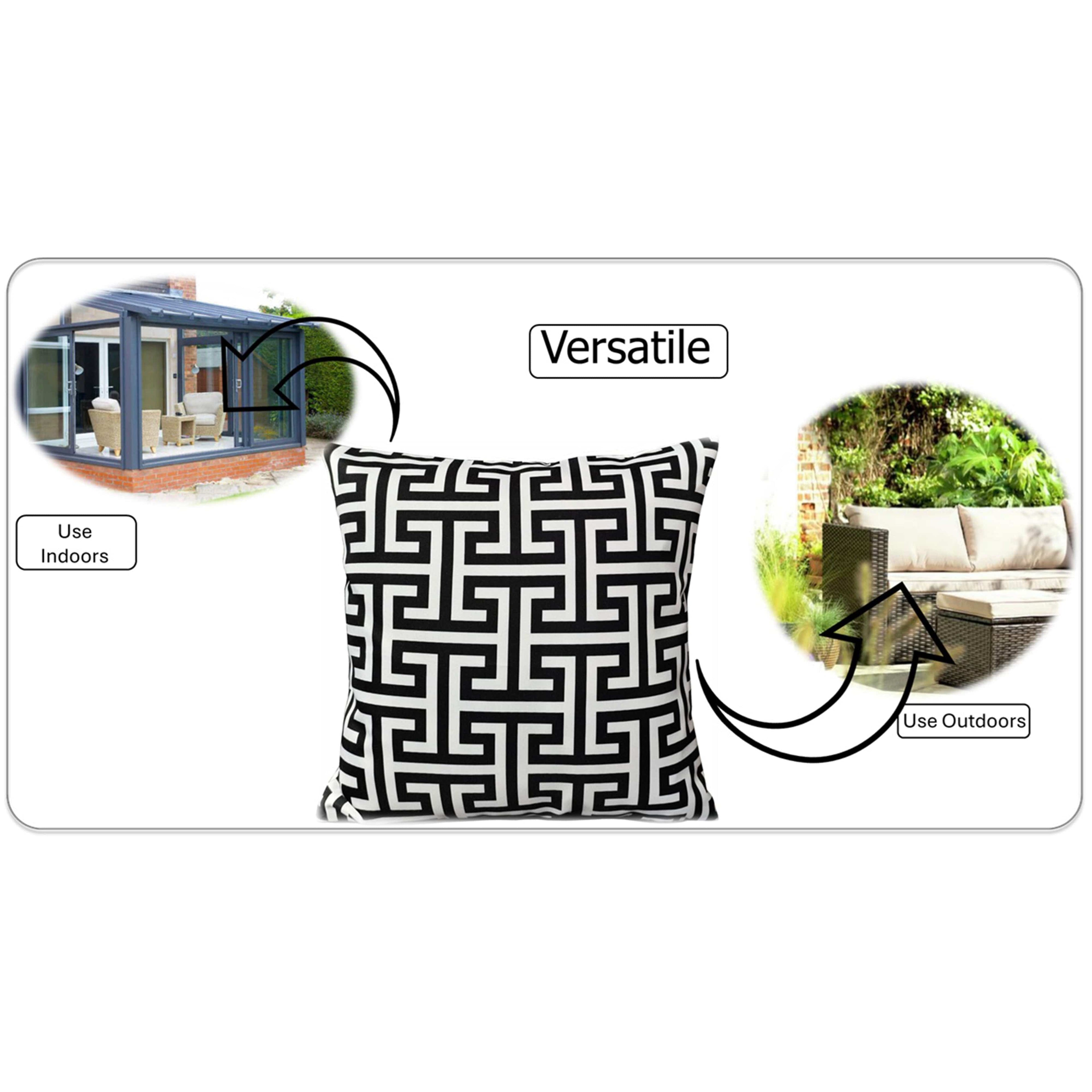 Waterproof Breathable Milano Black Hollowfibre Filled Cushions 43x43cm for Outdoor Garden Bench Sofa or Indoor Use