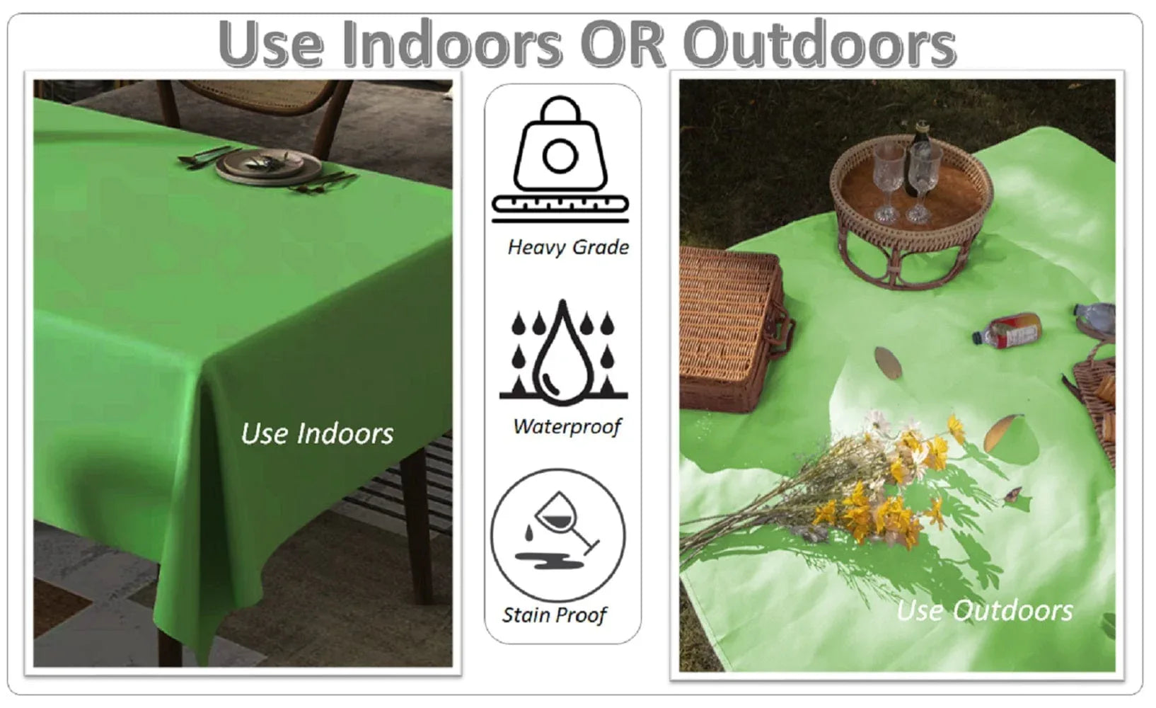 Waterproof Stain Resistant Rectangular Polyester Tablecloth Picnic Mat 145x200cm for Kitchen Dining Indoor Outdoor - Bobobiy