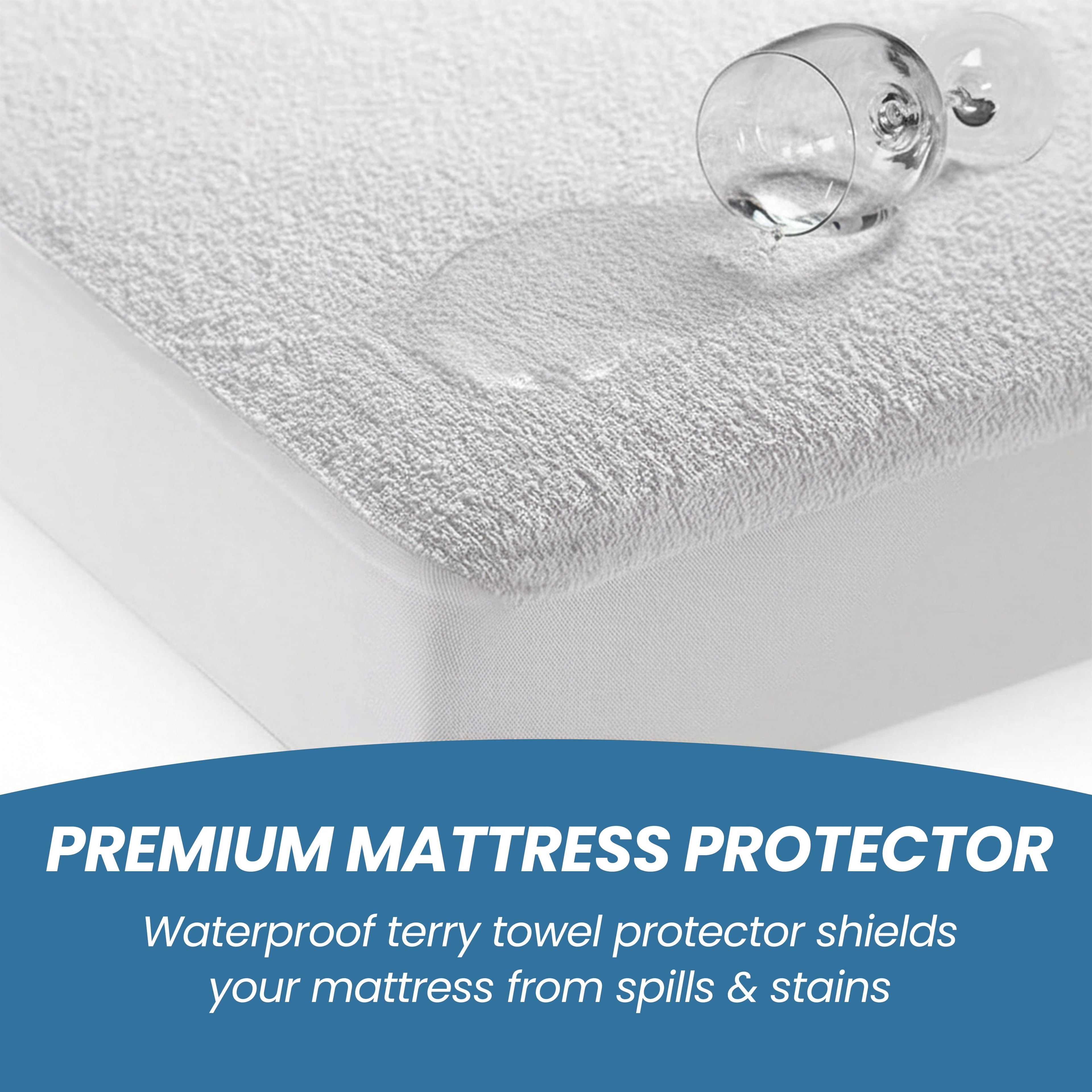 Waterproof Terry Towel Mattress Protector with Deep Skirt Highly Absorbent Noise-Free Comfort Full Bed Size Range OEKO-TEX Certified