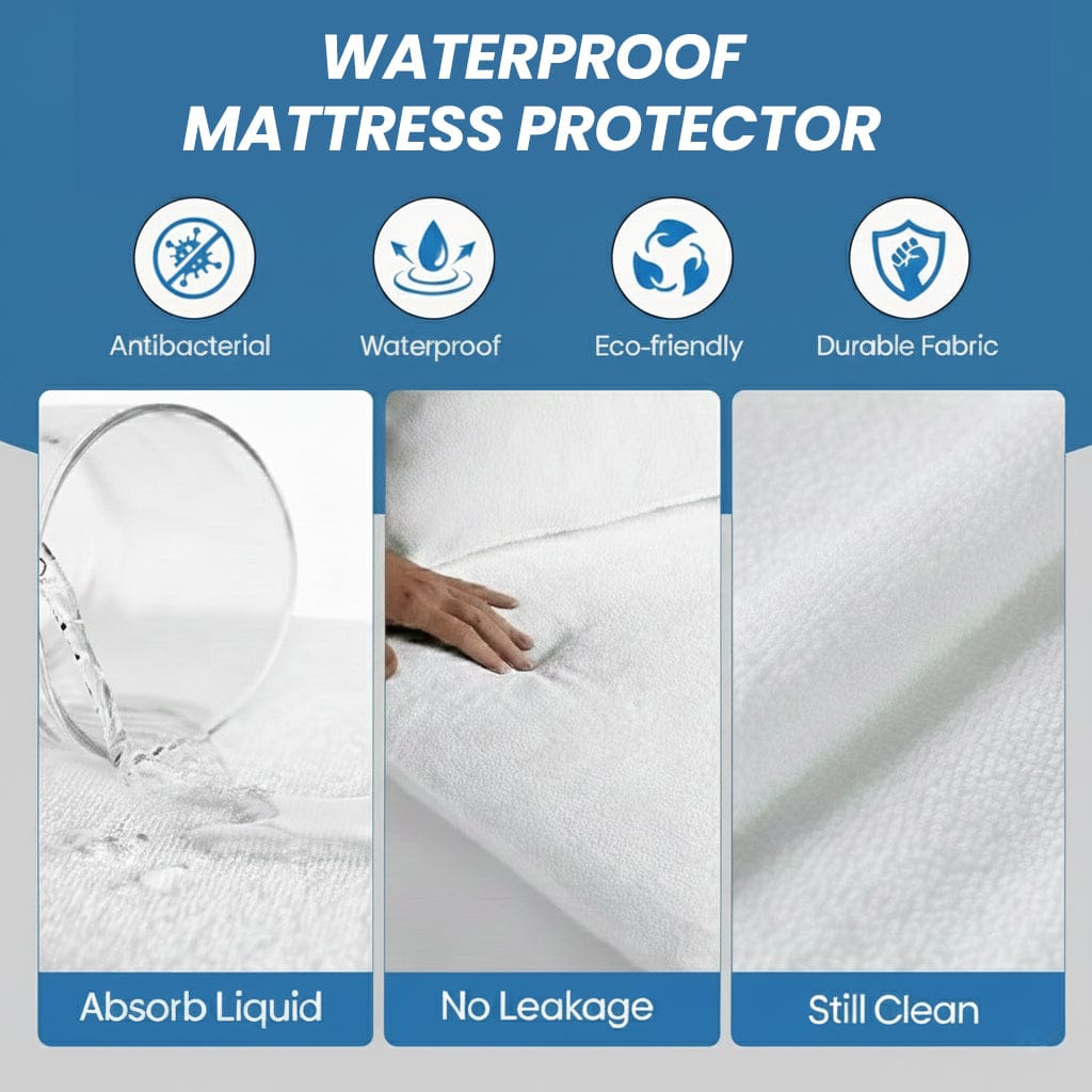Waterproof Terry Towel Mattress Protector with Deep Skirt Highly Absorbent Noise-Free Comfort Full Bed Size Range OEKO-TEX Certified