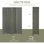 Grey folding room divider screen shown folded in half for space saving