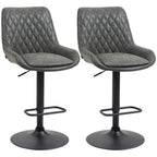 Set of 2 dark grey upholstered bar stools with back, swivel seat, adjustable height