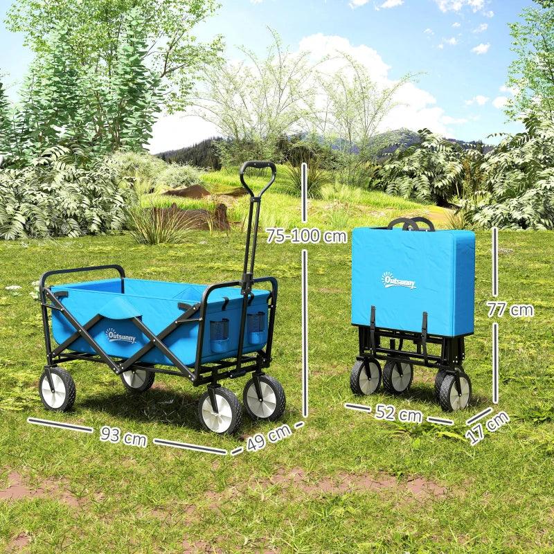 90L Festival Trolley on Wheels, Folding Camping Trolley Cart with Adjustable Handle, Portable for Outdoor, Garden, Shopping, Fishing, Blue