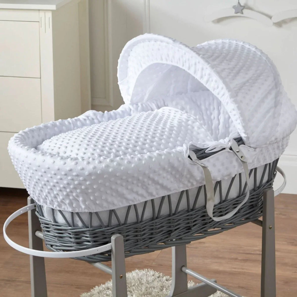 White Dimple Grey Wicker Baby Moses Basket With Stand - Bobobiy