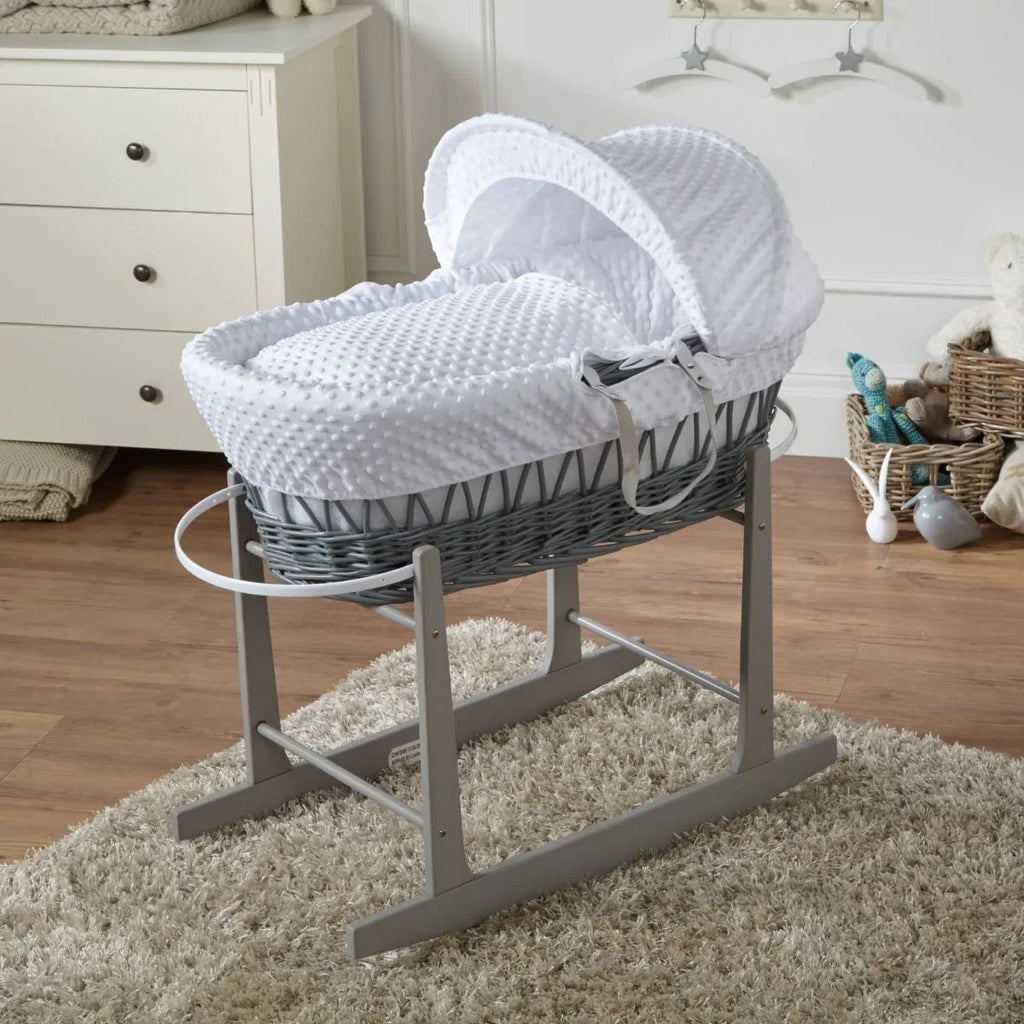 White Dimple Grey Wicker Baby Moses Basket With Stand - Bobobiy