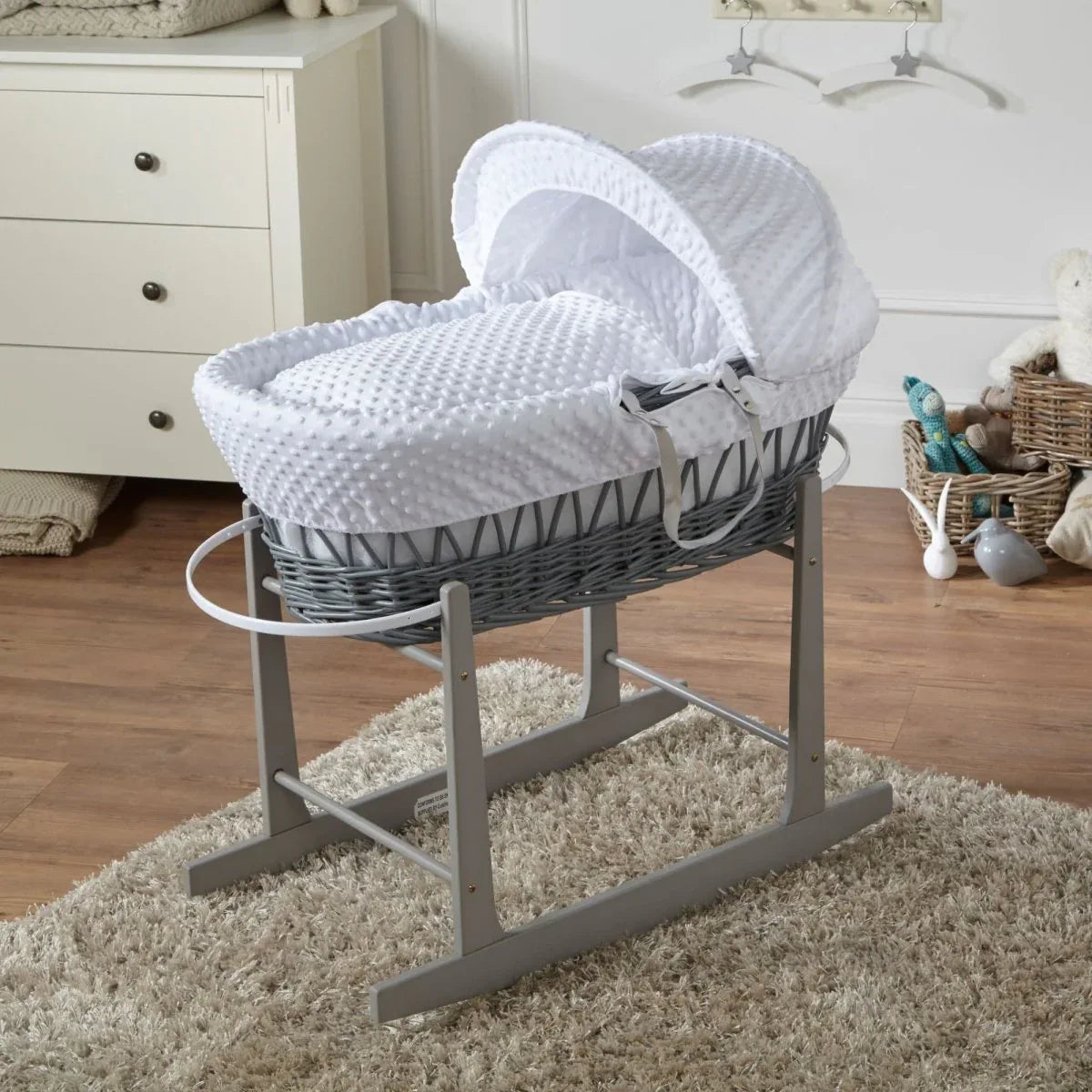 White Dimple Grey Wicker Baby Moses Basket With Stand - Bobobiy