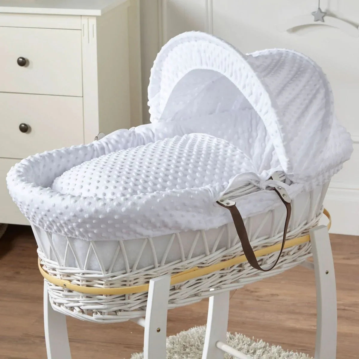White Dimple White Wicker Baby Moses Basket With Stand - Bobobiy