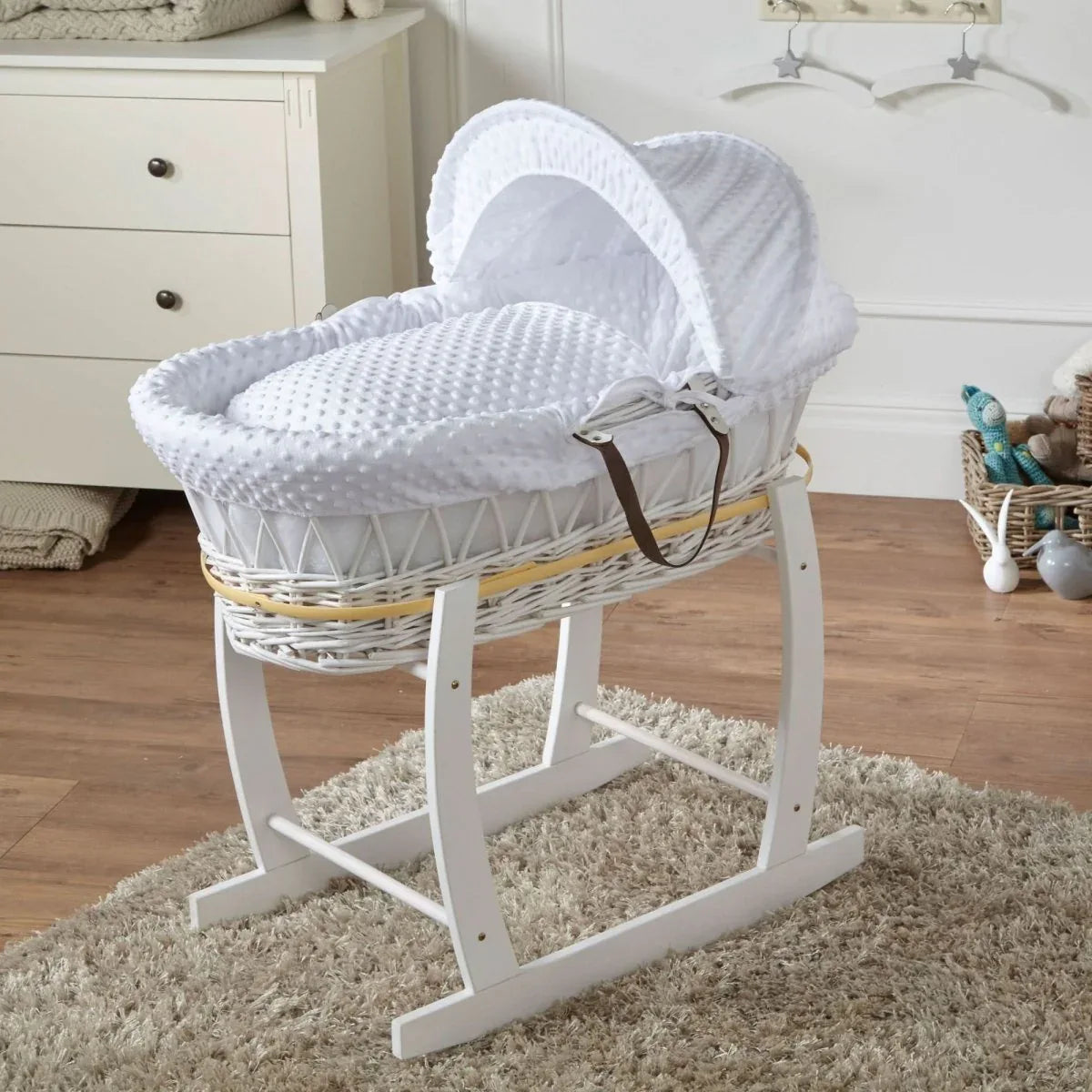 White Dimple White Wicker Baby Moses Basket With Stand - Bobobiy