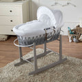 White Waffle Grey Wicker Baby Moses Basket With Stand