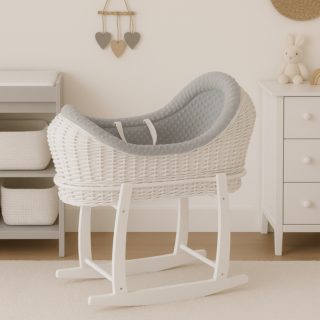 Wicker Deluxe Pod Baby Moses Basket With Stand