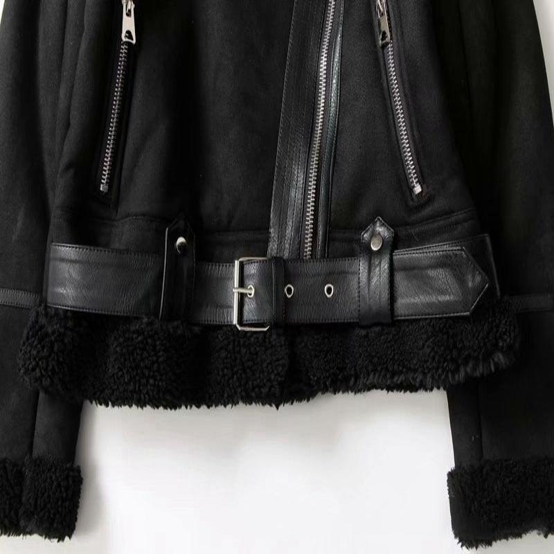 Winter Lapel Jacket Suede Lamb Wool Warm Coat