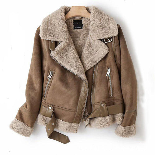 Winter Lapel Jacket Suede Lamb Wool Warm Coat