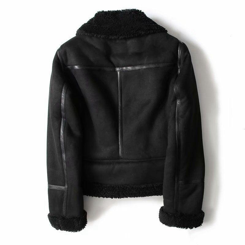 Winter Lapel Jacket Suede Lamb Wool Warm Coat