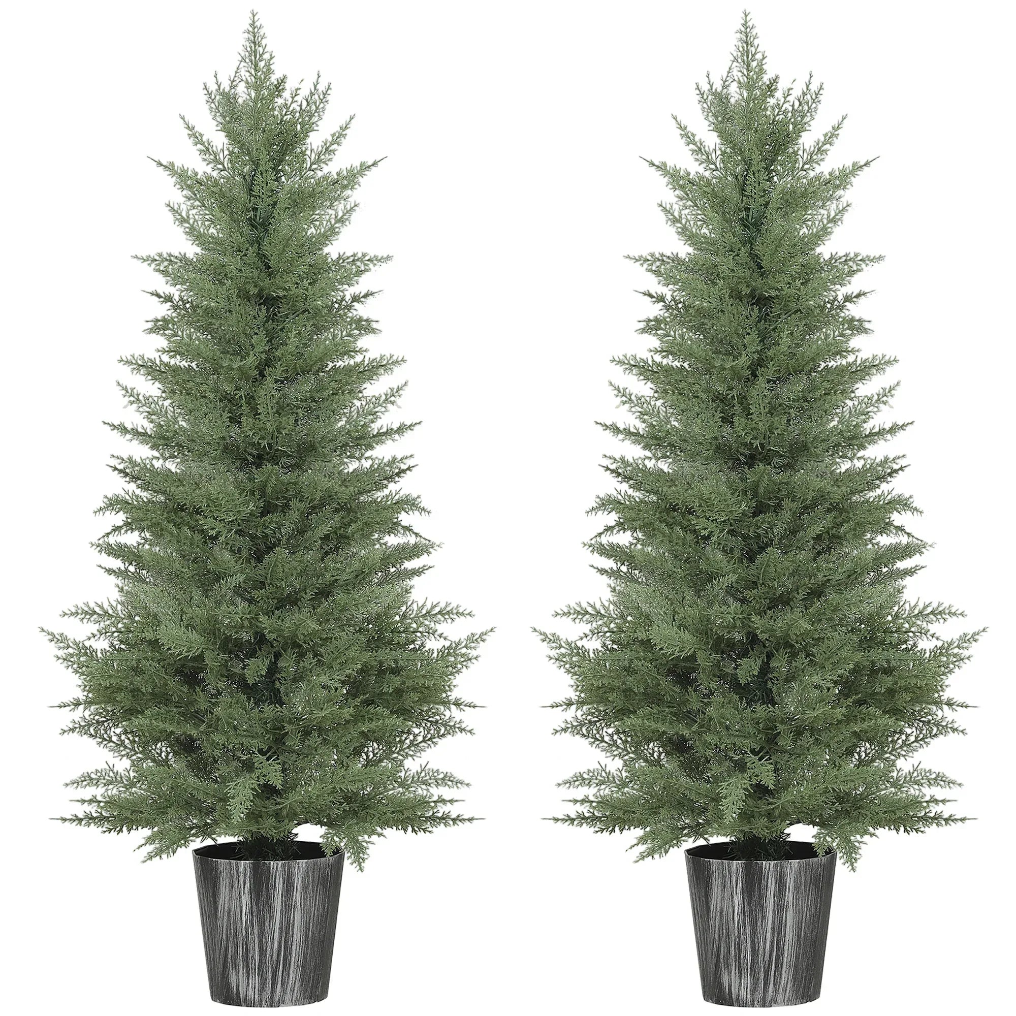 135cm Artificial Cypress Trees Set of 2, UV Resistant Artificial Plants with Decorative Pot, Fake Plants for Indoor Outdoor Decor, Green - Bobobiy