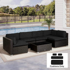 Black outdoor rattan sofa cushion covers on sectional seat and back pads
