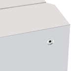 Stainless steel cabinet corner with round lock/fastener plate on front panel