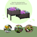 Raised planter set with plant-growing icons for herbs, flowers, and vegetables