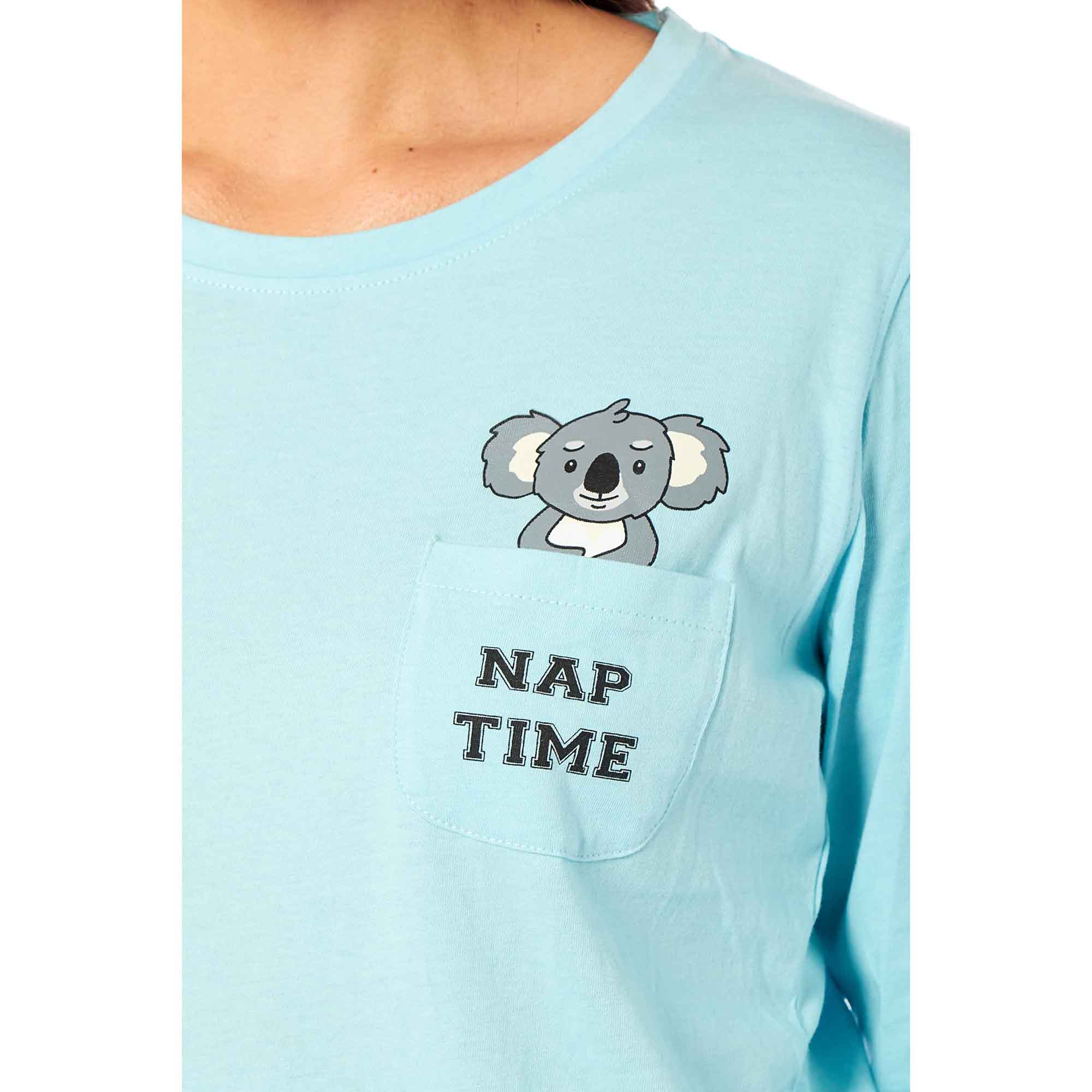 Women's 100% Cotton Koala Bear Print Pyjama Set Comfortable Long Sleeve Top and Elasticated Pants for Sleeping and Lounging Available in Small Medium Large X-Large