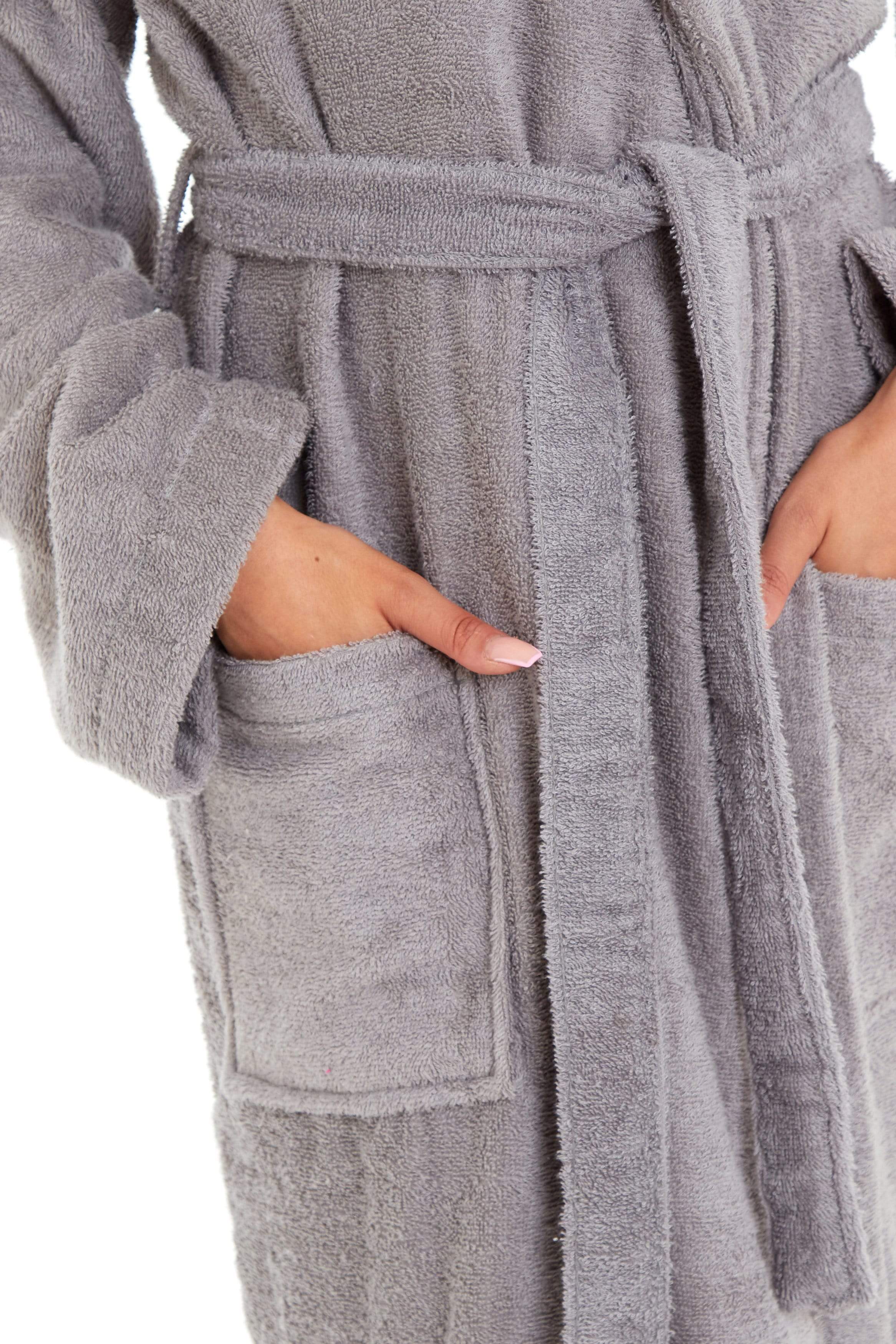 Women's Bamboo Cotton Hooded Towelling Robe Luxurious Ultra Absorbent Bath Spa Loungewear in Multiple Sizes and Colours