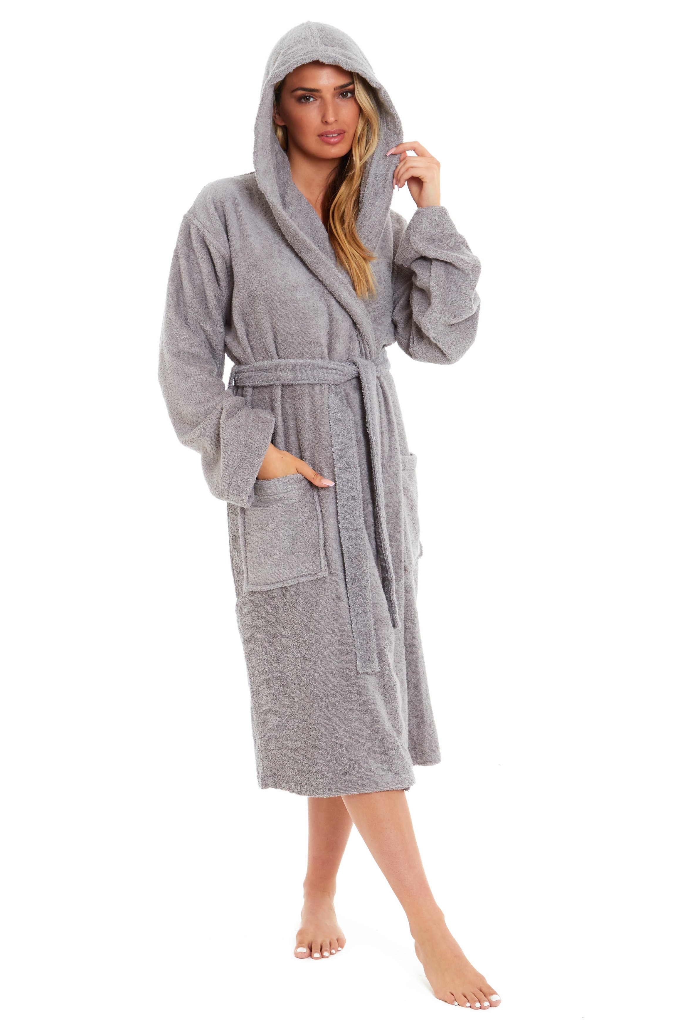 Women's Bamboo Cotton Hooded Towelling Robe Luxurious Ultra Absorbent Bath Spa Loungewear in Multiple Sizes and Colours