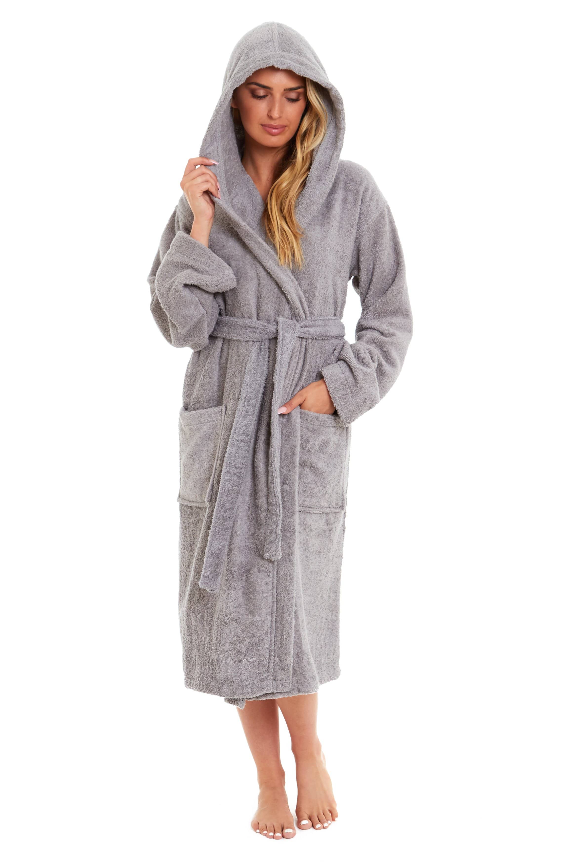 Women's Bamboo Cotton Hooded Towelling Robe Luxurious Ultra Absorbent Bath Spa Loungewear in Multiple Sizes and Colours