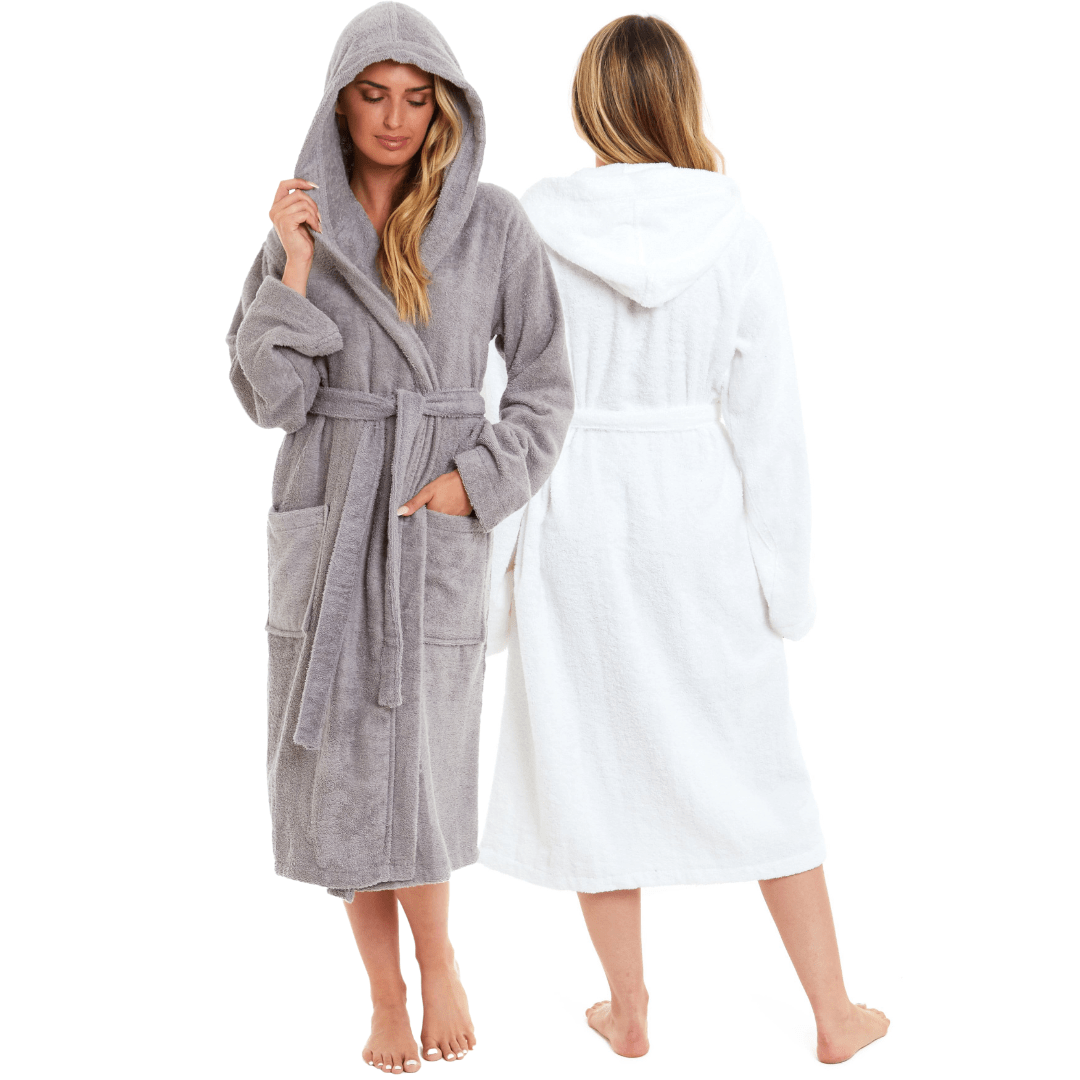 Women's Bamboo Cotton Hooded Towelling Robe Luxurious Ultra Absorbent Bath Spa Loungewear in Multiple Sizes and Colours