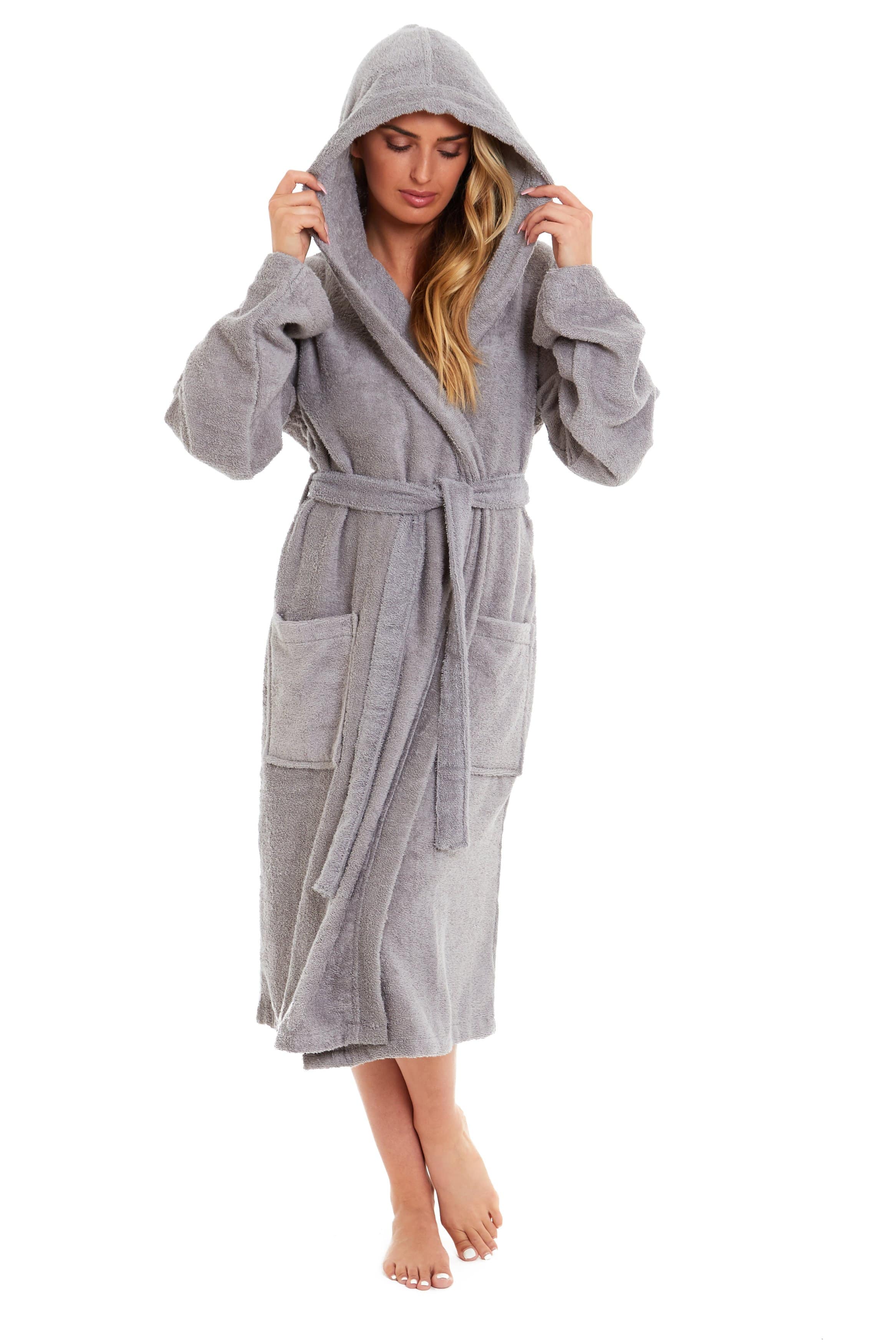 Women's Bamboo Cotton Hooded Towelling Robe Luxurious Ultra Absorbent Bath Spa Loungewear in Multiple Sizes and Colours
