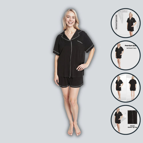 women-s-black-short-pyjama-set-super-soft-sleepwear-nightwear-button-up-top-and-shorts-with-pockets-pjs-by-daisy-dreamer-pyjamas-1205761731 - Bobobiy