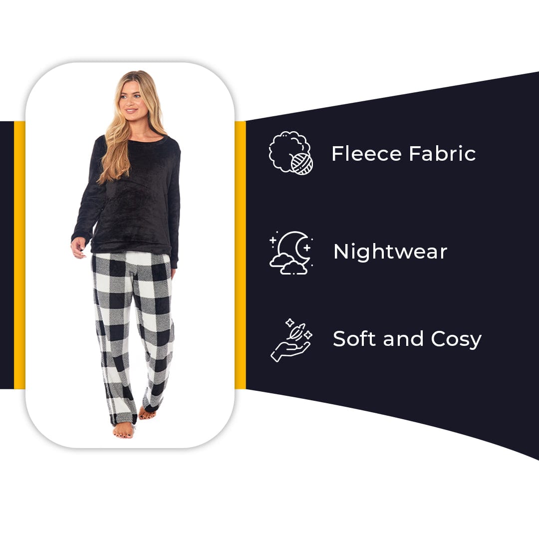 Women's Buffalo Check Fleece Pajama Set Long Sleeve Top and Bottoms Luxuriously Soft Nightwear for Cozy Comfort in Various Sizes