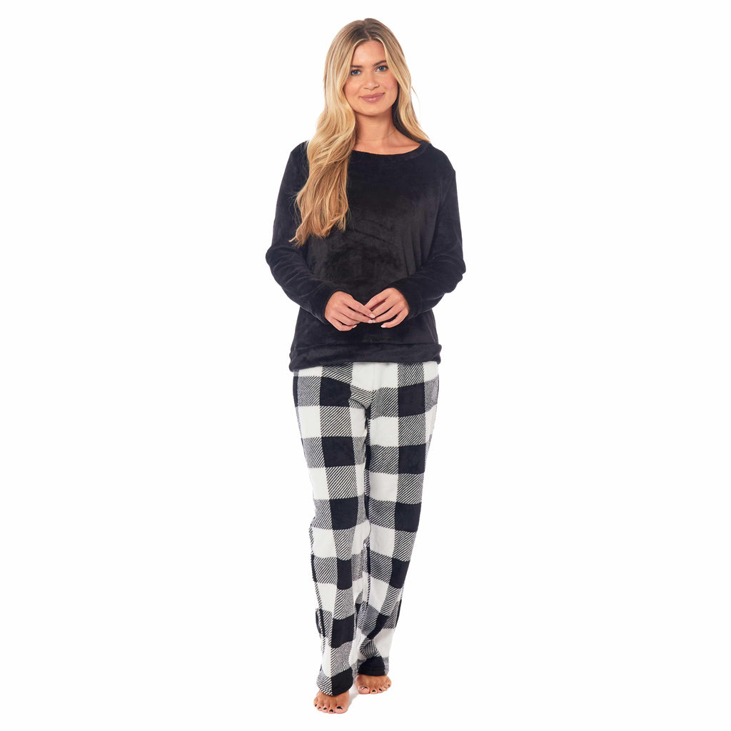 women-s-buffalo-check-fleece-pajama-set-long-sleeve-top-and-bottoms-luxuriously-soft-nightwear-for-cozy-comfort-in-various-sizes-by-daisy-dreamer-pyjamas-1034684972 - Bobobiy