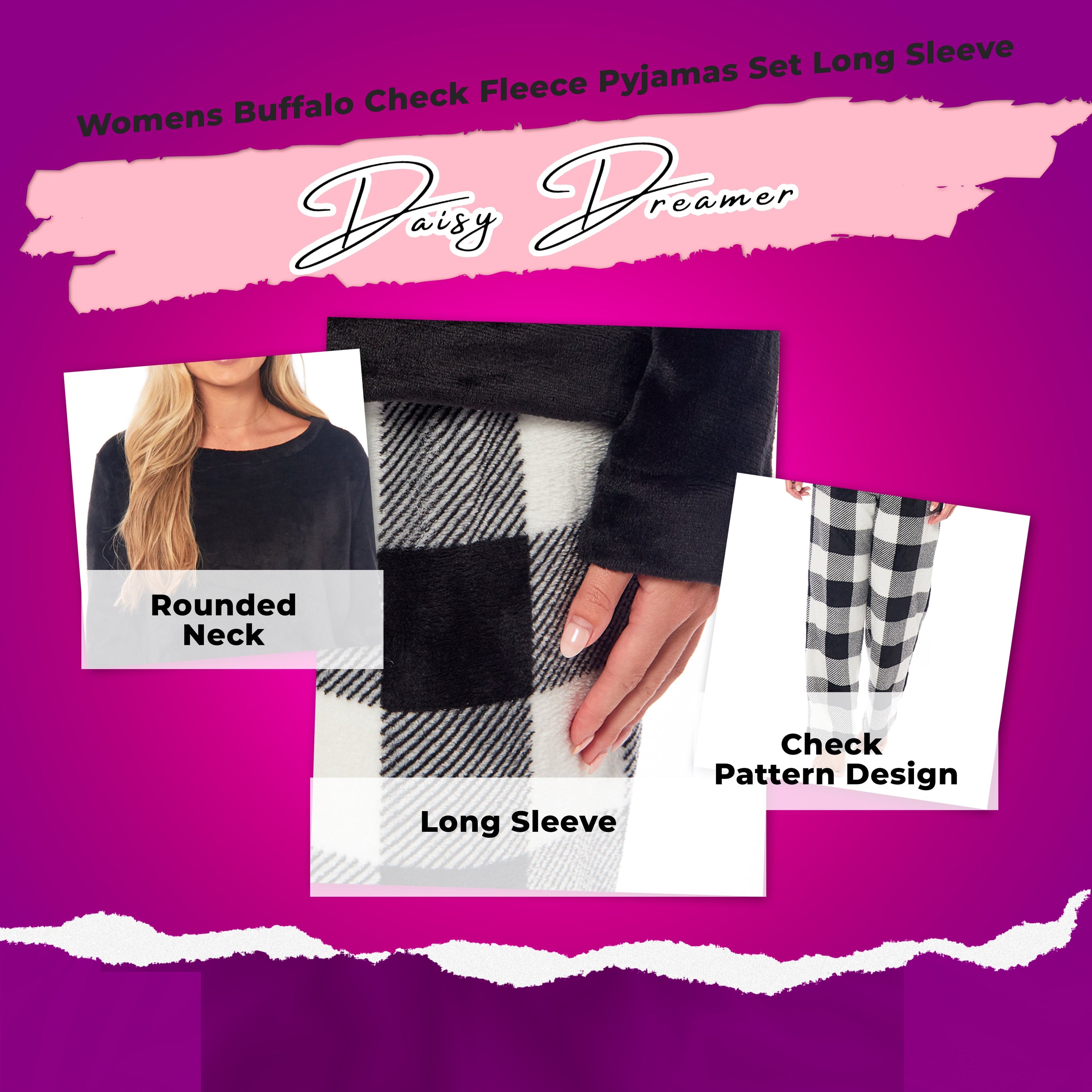 Women's Buffalo Check Fleece Pajama Set Long Sleeve Top and Bottoms Luxuriously Soft Nightwear for Cozy Comfort in Various Sizes