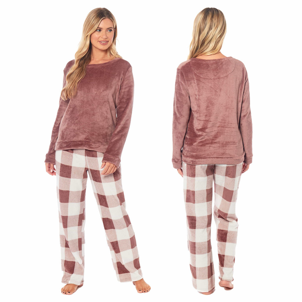 women-s-buffalo-check-fleece-pajama-set-long-sleeve-top-and-bottoms-luxuriously-soft-nightwear-for-cozy-comfort-in-various-sizes-by-daisy-dreamer-pyjamas-1034685297 - Bobobiy