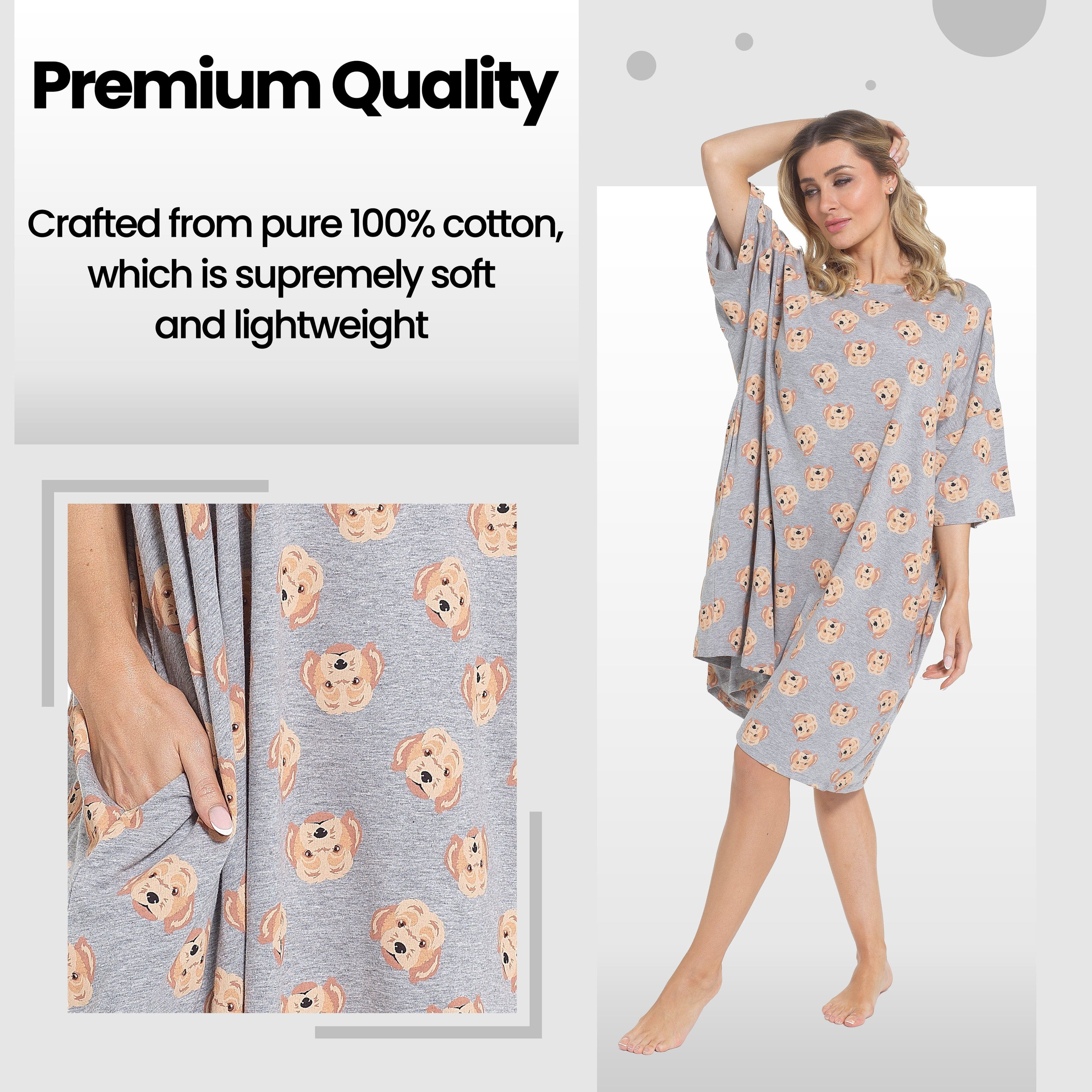 Women's Cockapoo Baggy Nighty Dress Oversized T-Shirt Nighties 100% Cotton Short Sleeved Nightshirt for Ladies