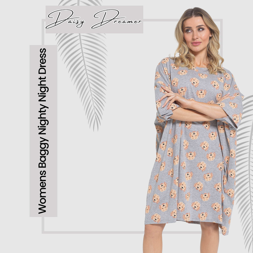 Women's Cockapoo Baggy Nighty Dress Oversized T-Shirt Nighties 100% Cotton Short Sleeved Nightshirt for Ladies