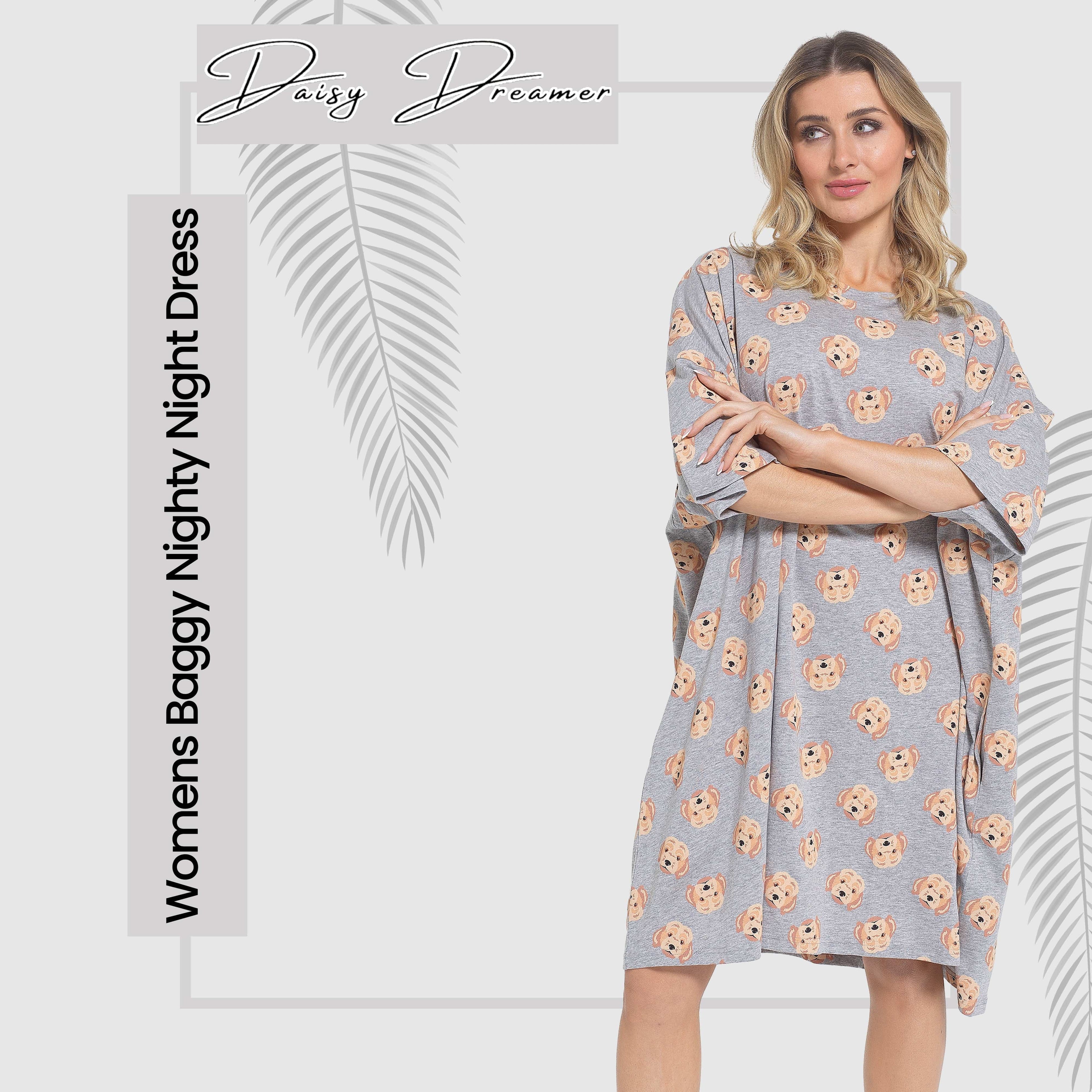 Women's Cockapoo Baggy Nighty Dress Oversized T-Shirt Nighties 100% Cotton Short Sleeved Nightshirt for Ladies