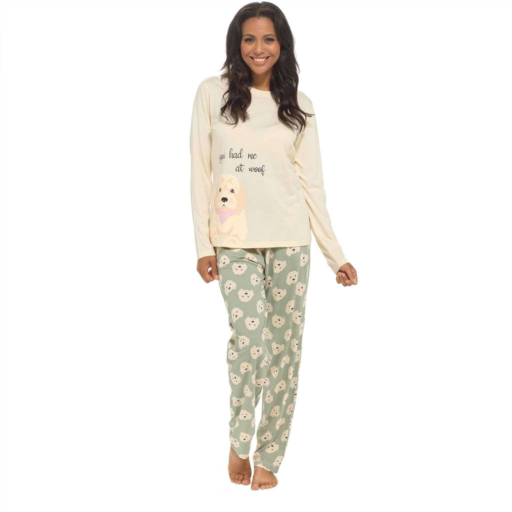 Women's Cockapoo Cotton Jersey Pyjama Set Long Sleeve Lounge Wear PJs with Elasticated Waistband