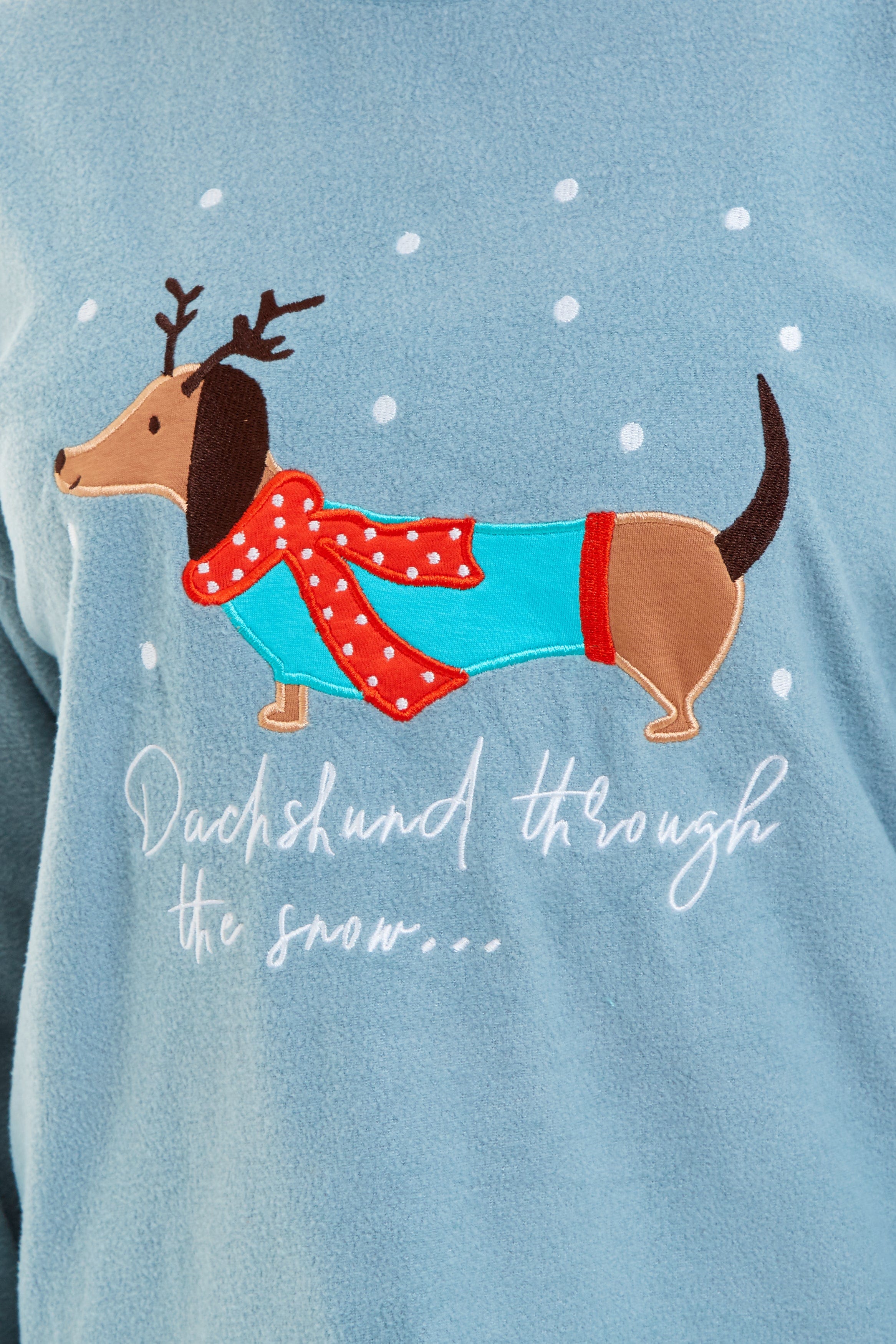 Women's Cosy Dachshund Polar Fleece Pyjama Set Soft Warm Winter Lounge Sleepwear Perfect Christmas Gift Sizes Small to X Large