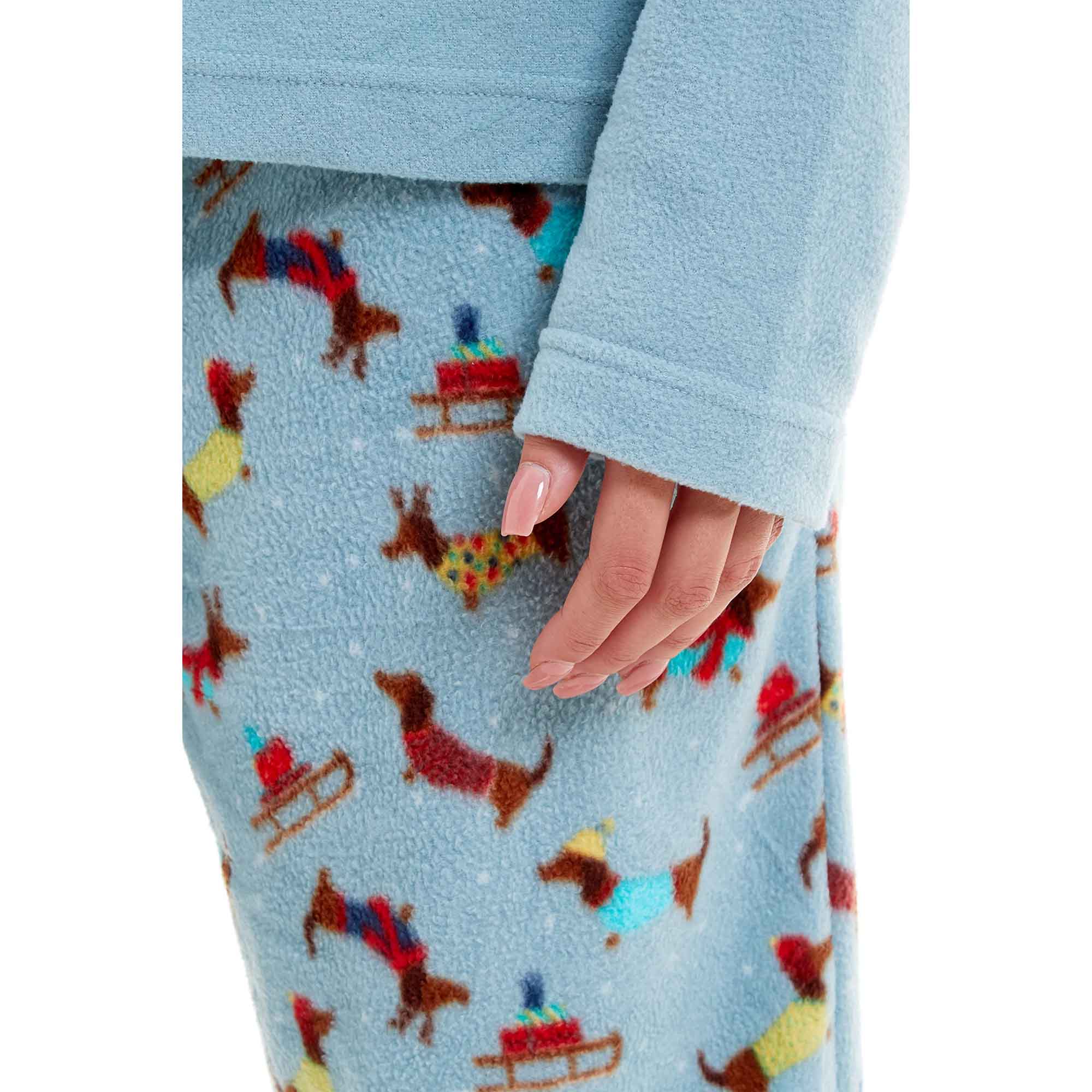 Women's Cosy Dachshund Polar Fleece Pyjama Set with Hood Embroidered Detailing Soft Nightwear Warm Loungewear Ideal Gift for Chilly Nights