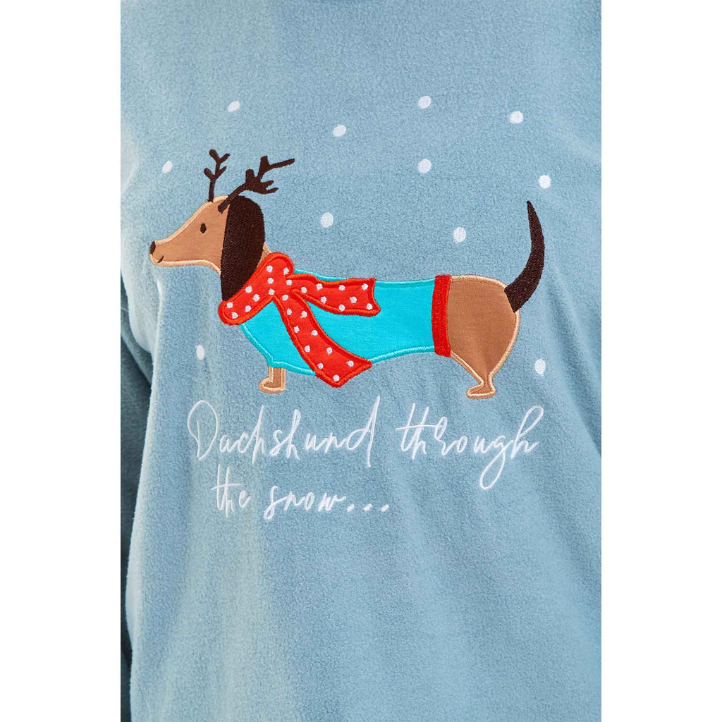 Women's Cosy Dachshund Polar Fleece Pyjama Set with Hood Embroidered Detailing Soft Nightwear Warm Loungewear Ideal Gift for Chilly Nights