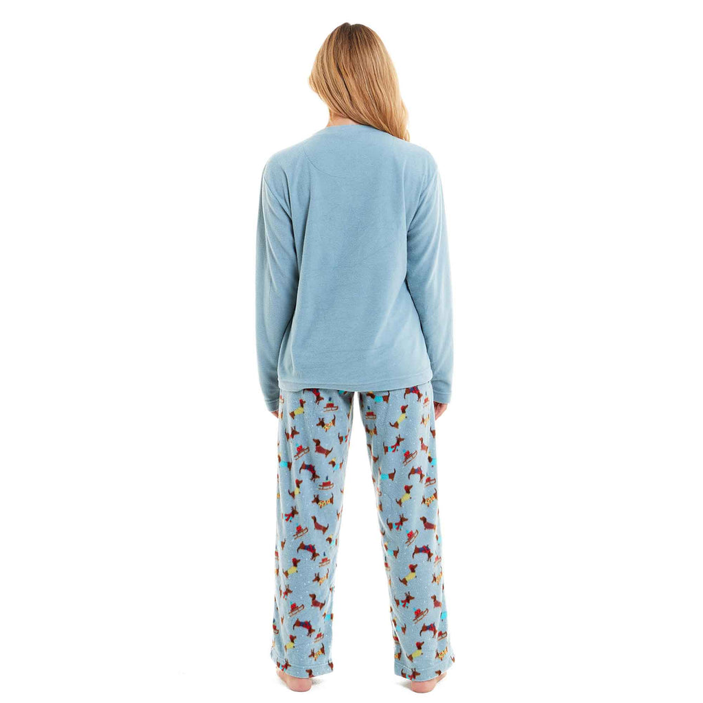 Women's Cosy Dachshund Polar Fleece Pyjama Set with Hood Embroidered Detailing Soft Nightwear Warm Loungewear Ideal Gift for Chilly Nights