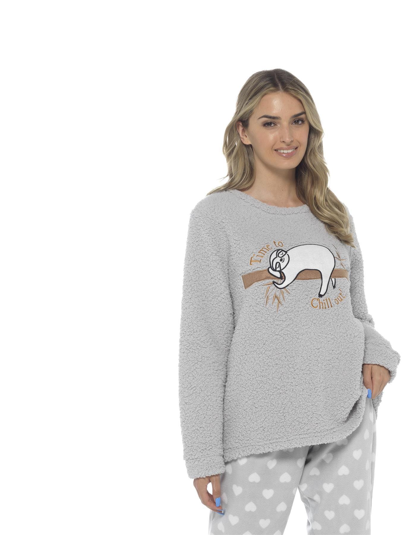 Women's Cosy Sloth Teddy Fleece Pyjama Set Plush Warm Nightwear with Adorable Design Perfect Gift