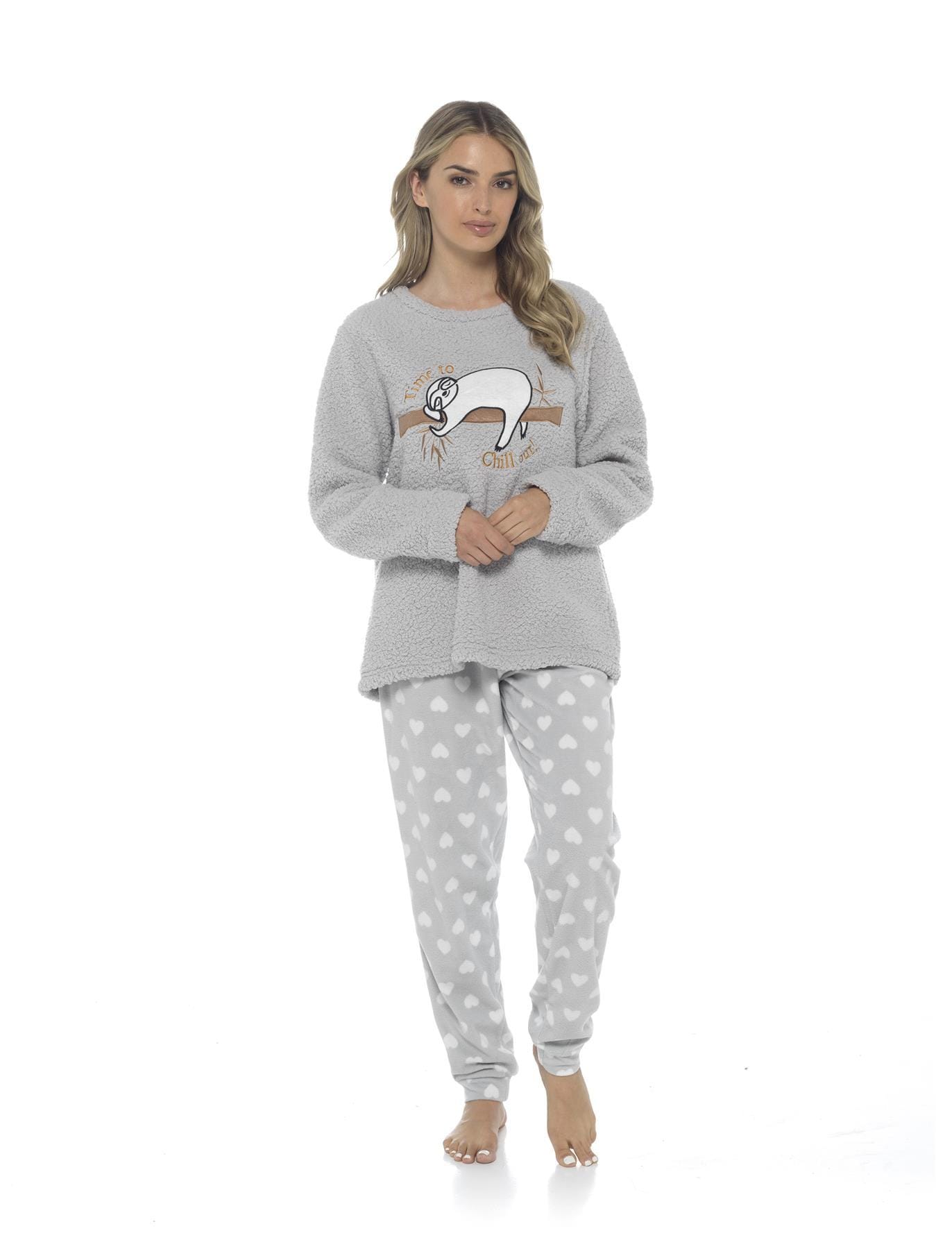 Women's Cosy Sloth Teddy Fleece Pyjama Set Plush Warm Nightwear with Adorable Design Perfect Gift