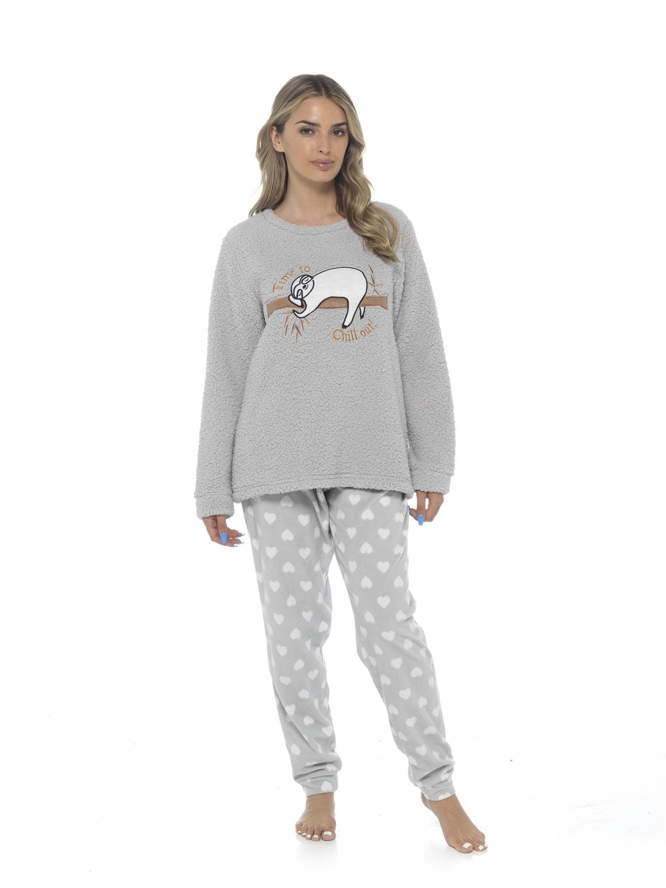 Women's Cosy Sloth Teddy Fleece Pyjama Set Plush Warm Nightwear with Adorable Design Perfect Gift