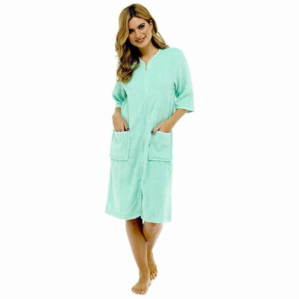 Women's Cotton Terry Towelling Bath Robe Zip Through Ultra Absorbent Soft and Luxurious Dressing Gown Perfect for Post Shower Relaxation
