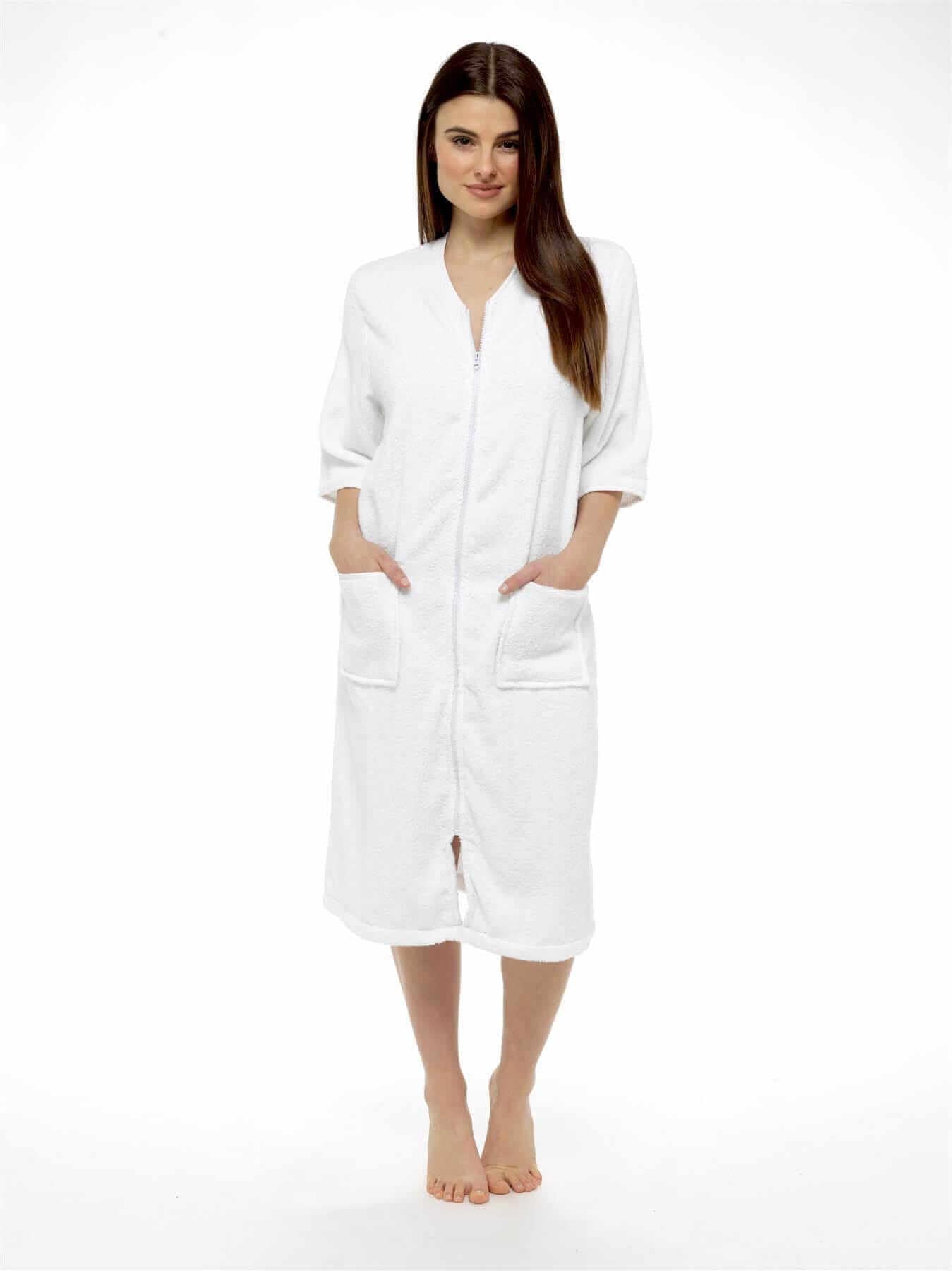 Women's Cotton Terry Towelling Bath Robe Zip Through Ultra Absorbent Soft and Luxurious Dressing Gown Perfect for Post Shower Relaxation