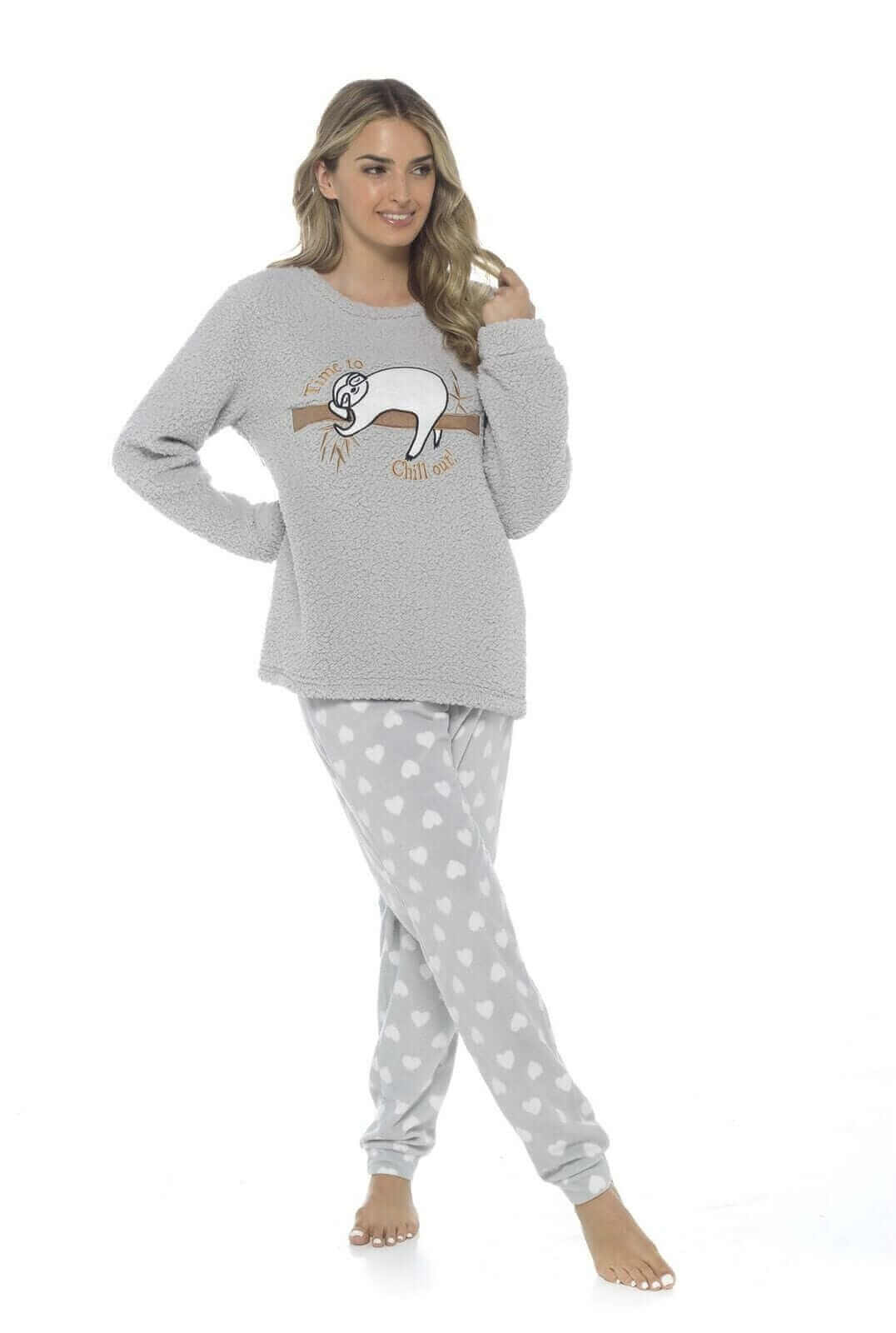 Women's Cozy Sloth Teddy Fleece Pyjama Set Super Soft Warm Loungewear Sleepwear with Trendy Design and Comfortable Fit Pants Perfect for Cold Nights Multiple Sizes